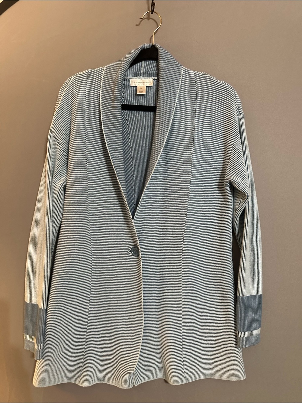 Christopher & Banks Light Gray Striped Knit Cardigan